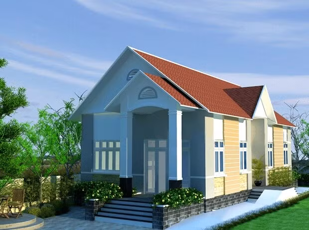 Căn nhà đậm chất nông thôn với mái ngói đỏ trên tông màu xám ghi. Ảnh: Homemy.