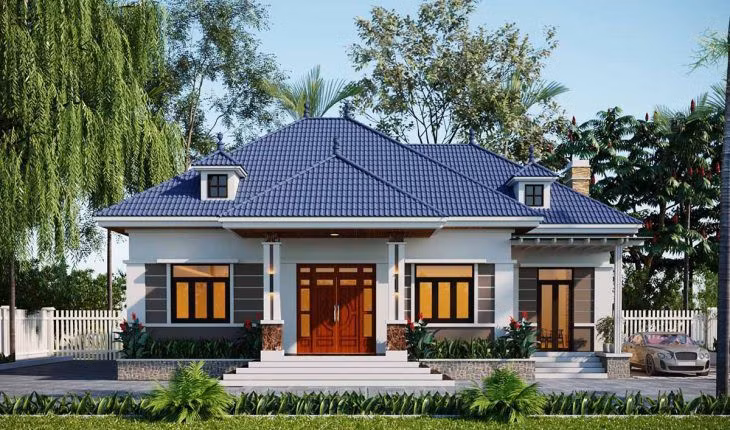 Mẫu nhà vườn 1 tầng 10x15m giá 900 triệu bao gồm 3 phòng ngủ, 1 phòng khách, 1 phòng thờ và 1 phòng bếp. Ảnh: Vtkong.