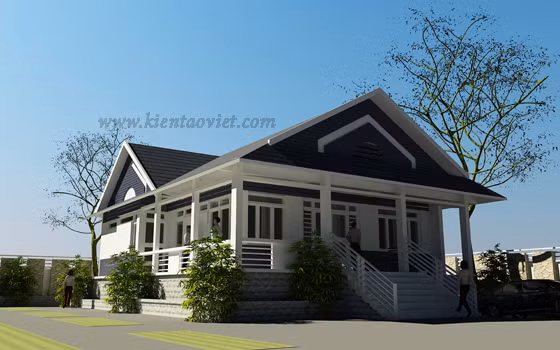 Kiến trúc nhà vườn 125m2 được xây trên tổng diện tích khu đất 400m2. Công trình thiết kế đơn giản chỉ với 1 tầng và một hầm để xe. Ảnh: Kientaoviet.