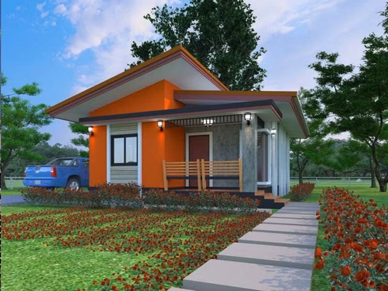  Mẫu nhà mái lệch 1 tầng đơn giản hiện đại thu hút những gia đình nhỏ bởi nó giúp tiết kiệm diện tích. Ảnh: Angcovat.