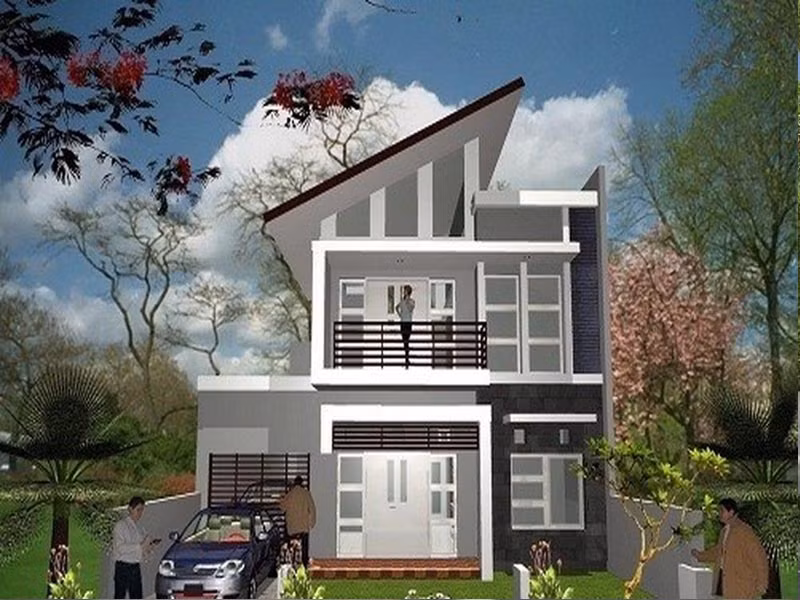 Kiến trúc nhà mái lệch phù hợp cho những gia chủ yêu thích sự đơn giản và nhẹ nhàng. Ảnh: Angcovat.