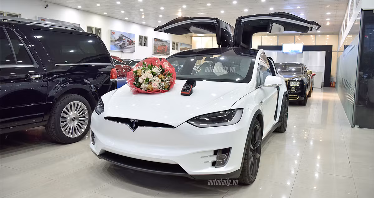 Năm 2018, nhân ngày phụ nữ Việt Nam 20/10, một đại gia Hà Nội quyết định đặt hàng chiếc Tesla Model X P100D màu trắng độc nhất mới về Việt Nam để tặng vợ. Ảnh: Autodaily.