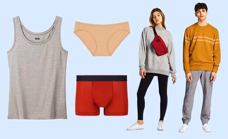Uniqlo gần như không bao giờ bày bán giày dép, mà chủ yếu là đồ lót, tất...Lý do là giày thường không thường xuyên bán được. Khách thường mua áo, quần, đồ lót... hơn.