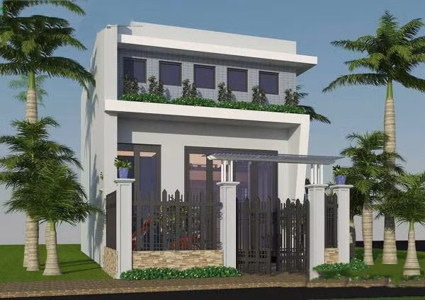 Hệ thống cửa kính trên tầng lửng vừa cung cấp ánh sáng vào trong. Ban công được bố trí nhiều cây xanh mang đến bầu không khí trong lành. Ảnh: Hoadat.