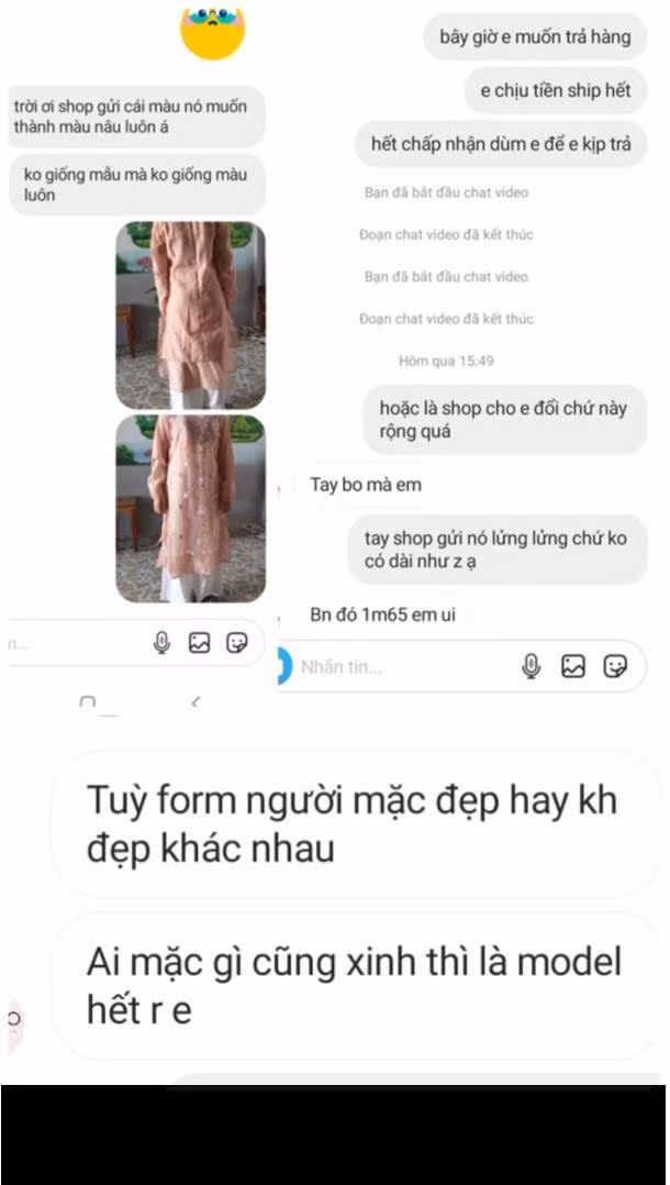 Đáng nhớ nhất là màn mua áo dài online đón Tết của một tài khoản có tên A.T, mặc dù đã nhờ nhân viên tư vấn kỹ càng và bỏ ra số tiền không nhỏ để mua, thế nhưng cô gái này lại nhận về sản phẩm nhìn "chán không buồn mặc".