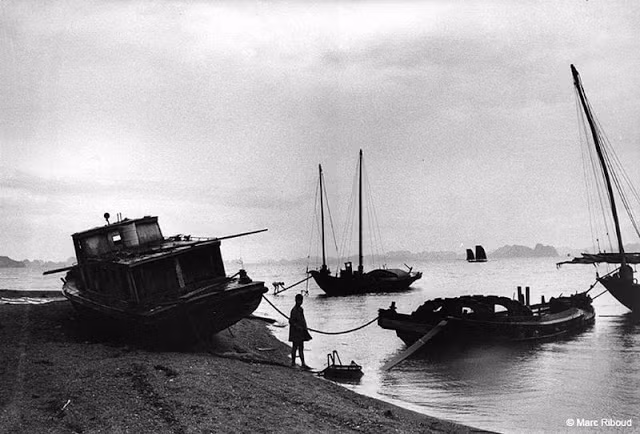 Tàu thuyền của ngư dân ở miền Bắc Việt Nam neo đậu tại một bến tàu năm 1969.