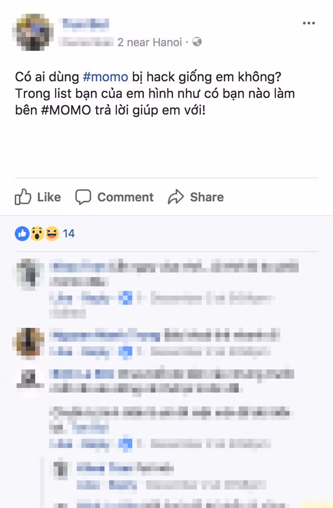 Một người dùng tố ví MoMo gặp vấn đề bảo mật trên trang cá nhân.