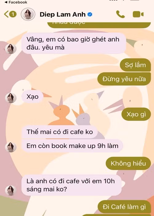 Phía Đức Phạm nhanh chóng lên tiếng về hành động của Diệp Lâm Anh. Trên trang cá nhân, anh đăng tải ảnh chụp các tin nhắn để chứng minh Diệp Lâm Anh vẫn quan tâm đến cuộc sống riêng tư của anh. Ảnh: FB Đức Phạm.