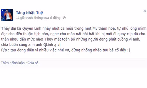 Năm 2013, Tăng Nhật Tuệ vạ miệng khi chê MC Quyền Linh đóng trong MV thảm họa. Ảnh: Pose