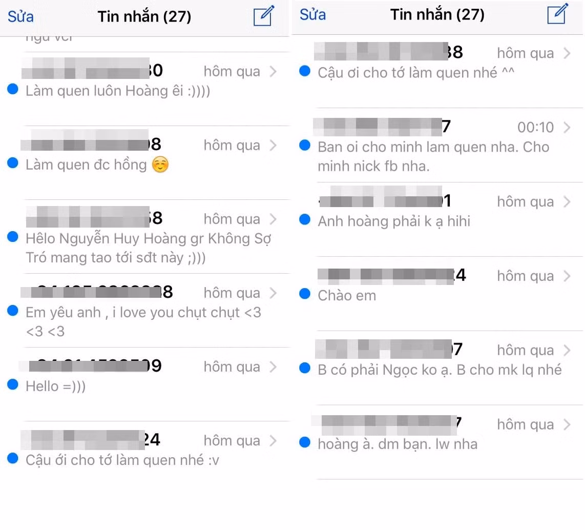 Và việc làm của Hoàng cũng đã thu về kết quả "vượt ngoài mong đợi". Chỉ sau khoảng 2 ngày, đặc biệt là từ khi ảnh chụp những tờ giấy "thính" của Hoàng được chia sẻ trên một số fanpage nổi tiếng thì cậu đã nhận được hàng trăm tin nhắn điện thoại, trên Facebook xin làm quen của rất nhiều bạn trẻ, dân mạng đến từ khắp mọi miền trên cả nước. Huy Hoàng cũng khoe một bức ảnh chụp màn hình điện thoại với hàng chục tin nhắn xin làm quen, thậm chí còn có cả những lời tỏ tình rất táo bạo.