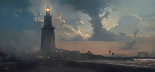 Hải đăng Alexandria là công trình cao thứ hai trong thế giới cổ đại (sau kim tự tháp ở Giza) khi cao khoảng 135m, hoàn thành vào khoảng năm 201 TCN dưới thời vua Ptolemy II, kỳ quan thế giới này sụp đổ hoàn toàn năm 1323.