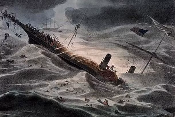 Ngày 12/9/1857, tàu SS Central America có hành trình từ New York đến San Francisco chở theo 13,6 tấn vàng bị chìm trên biển.