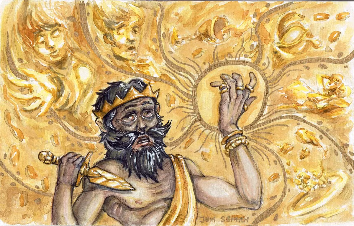 Trước lời thỉnh cầu khẩn thiết của vua Midas, thần Dionysus chỉ cho ông hoàng này cách hóa giải. Để đôi tay không biến mọi thứ thành vàng, vua Midas phải đến dòng sông Pactolus rồi rửa tay tại đó thì mọi thứ sẽ trở lại bình thường.