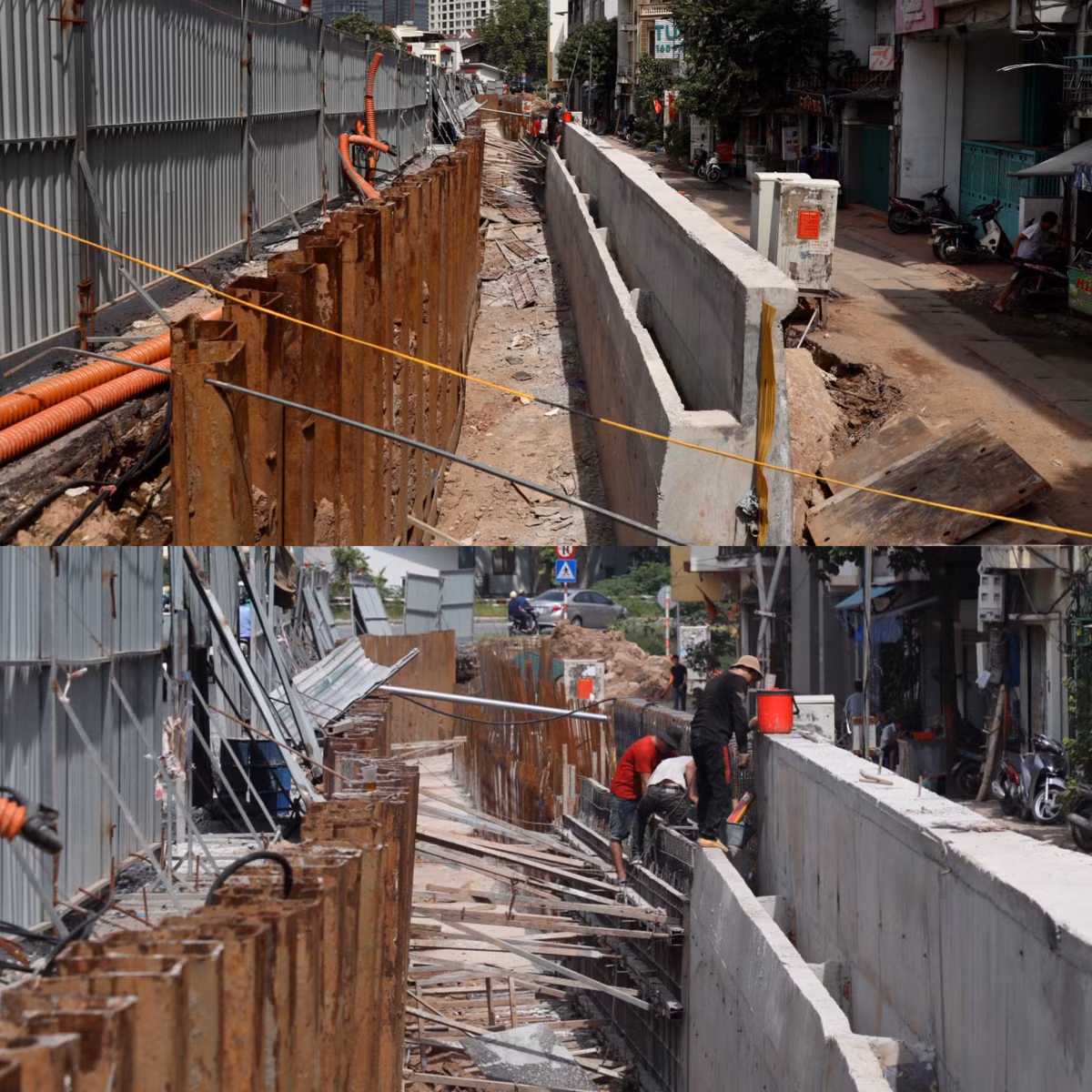 Trên cơ sở các chỉ đạo của chỉ đạo của UBND Thành phố Hà Nội về việc thi công điều chỉnh kết cấu đê hữu Hồng đoạn từ nút giao khách sạn Thắng Lợi đến nút giao cầu Nhật Tân, nhà thầu thi công đã khẩn trương thực hiện các chỉ đạo của UBND TP cũng như của Ban Quản lý dự án.