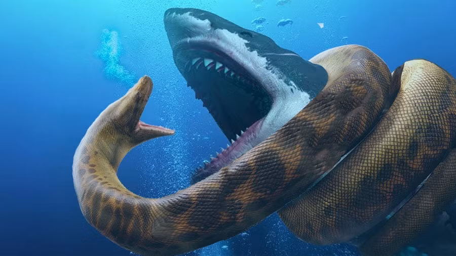 Tuy nhiên, Titanoboa cũng không phải là đối thủ dễ dàng. Trăn khổng lồ có thể ẩn nấp trong nước hoặc giữa tán cây, chờ đợi thời điểm hoàn hảo để tấn công. Nếu Megalodon không nhận ra sự tấn công sớm, Titanoboa có thể tấn công và đối thủ sẽ bị hạ gục.