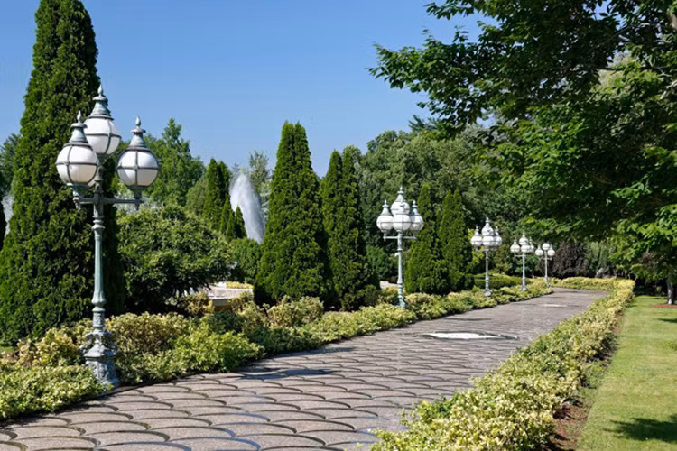 Khu biệt thự được phân tách bởi các lối đi lát đá và vườn cây cảnh tuyệt đẹp.