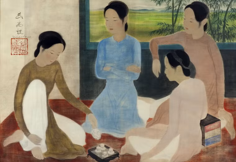 Bức tranh Thiếu nữ uống trà của Vũ Cao Đàm (1908-2000).