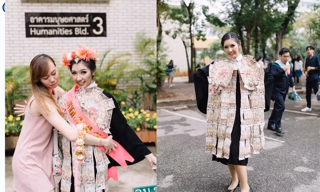 Trong dịp lễ tốt nghiệp đại học được tổ chức tại nhiều trường, một nữ sinh có gương mặt xinh như hot girl Thái Lan đã thu hút được rất nhiều sự chú ý của dân mạng bởi cô diện trên mình bộ lễ phục tốt nghiệp kỳ lạ.