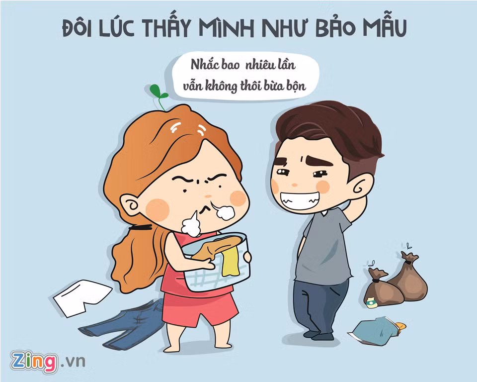 Con gái đôi khi thấy mình như trở thành bảo mẫu của người yêu bởi tính cách và suy nghĩ có phần chín chắn hơn. "Mình từng xem bộ phim thanh xuân You Are the Apple of My Eye và nhớ mãi câu: 'Điều tàn khốc nhất của trưởng thành đó là con gái mãi mãi trưởng thành hơn con trai cùng tuổi. Sự trưởng thành của con gái, không con trai nào có thể chống đỡ được'", Thùy Linh (22 tuổi, Học viện Báo chí và Tuyên truyền) chia sẻ.