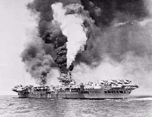 Theo Warhistoryonline, tổng cộng đã có hơn 755 máy bay Yokosuka MXY-7 được chế tạo trong Chiến tranh Thế giới thứ 2. Nó đã đánh chìm một tàu khu trục, làm 3 tàu hư hại không thể sửa chữa và gây thiệt hại đáng kể cho 3 tàu khác. Trong ảnh là tàu sân bay HMS Formidable bùng cháy sau khi bị một máy bay cảm tử Nhật đâm vào.