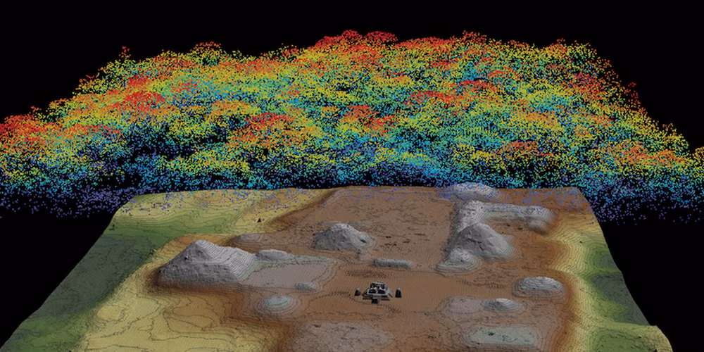 Lidar giúp khảo sát các khu vực rộng lớn một cách nhanh chóng và chính xác, tiết kiệm thời gian và nguồn lực so với các phương pháp truyền thống. Dữ liệu Lidar có thể được thu thập từ máy bay hoặc drone, cho phép khảo sát các khu vực khó tiếp cận.(Ảnh: Physics Magazine)