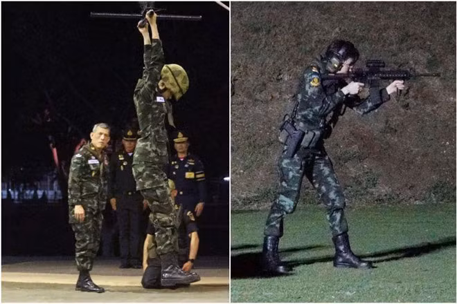 Qua những hình ảnh mới được công bố, có thể thấy Hoàng quý phi Thái Lan không chỉ có khả năng lái máy bay mà bà còn có biết nhảy dù cũng như tác chiến với súng trường tấn công. Nguồn ảnh: Văn phòng Hoàng gia Thái Lan.