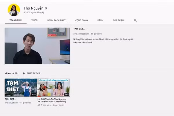 Sau đó, kênh Youtube Thơ Nguyễn tiếp tục đăng 2 video: “Lời giải thích từ Thơ Nguyễn về tin đồn nuôi Kumanthong” và video có tựa đề “Tạm biệt”. Đây được xem như lời chia tay của kênh Youtube này với khán giả.