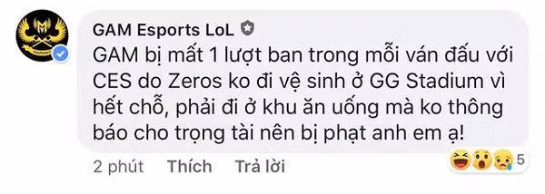 Lý do sau đó được tiết lộ trên Facebook khiến mọi người ngã ngửa vì độ "lãng xẹt" của nó. Nhưng dù sao đó cũng là lỗi của Zeros khi không thông báo cho trọng tài trận đấu.