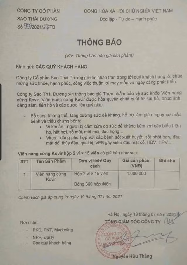 Vuong nghi van tang gia ban mua dich, Sao Thai Duong lam an sao?