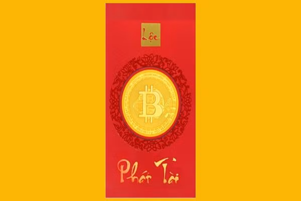 Mẫu bao lì xì đồng xu Bitcoin được mạ vàng là gợi ý thích hợp dành tặng cho bạn bè hoặc người thân bạn đang đầu tư vào Bitcoin. Ảnh: Dân Việt