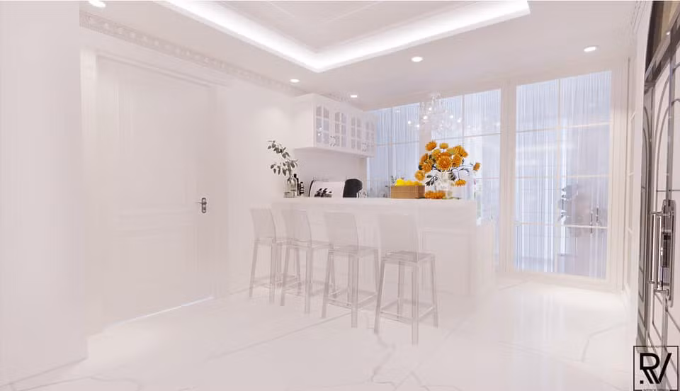 Công trình có gam màu trắng chủ đạo.
