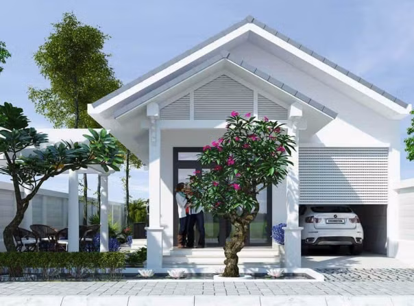 Mô hình nhà ống 1 tầng mái thái ấn tượng từ cái nhìn từ xa, với tạo hình đơn giản nhưng thiên về xu hướng hiện đại. Ảnh: Nhathauxaydung24h.