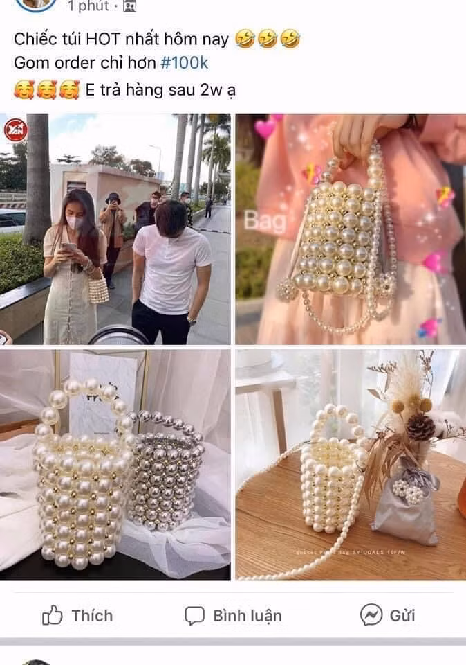 Đáng chú ý, trên chợ mạng còn có tiểu thương nhận order mẫu túi ngọc trai này với giá chỉ hơn 100.000 đồng. Ảnh chụp màn hình