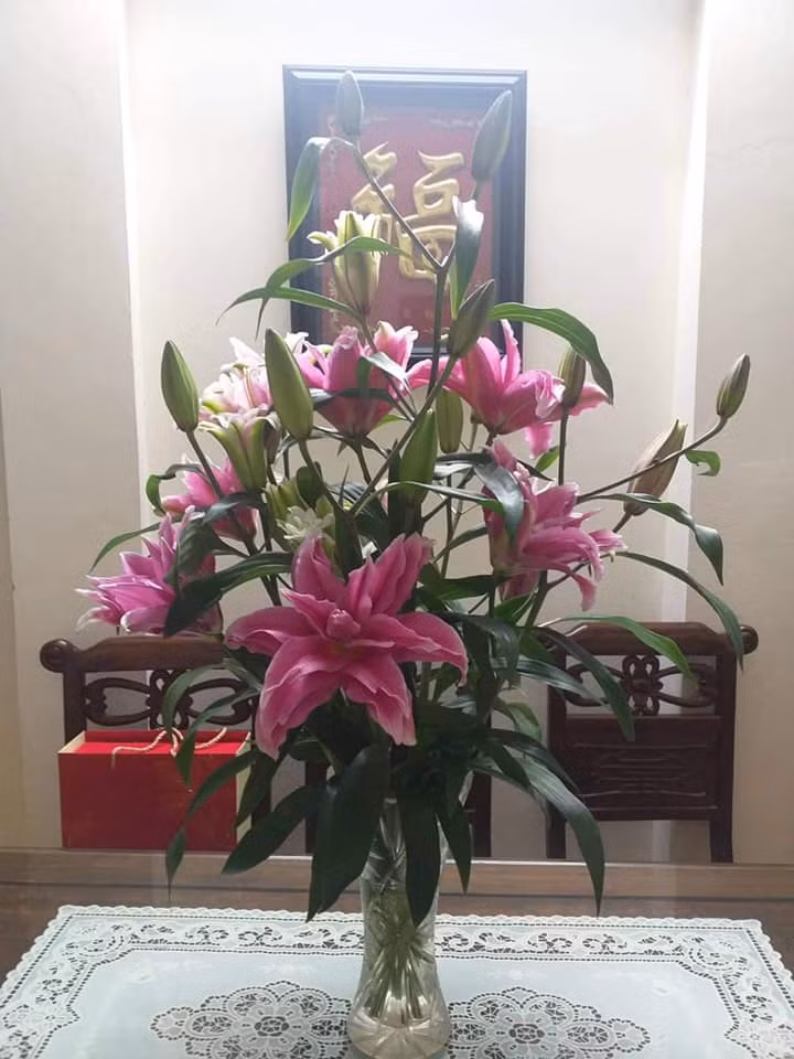 Khác với hoa ly thông thường, hoa ly kép có nhiều tầng cánh, khi nở to và dày dặn hơn rất nhiều. Phom hoa vì thế trông rất lạ mắt, mùi thơm cũng nồng nàn hơn. Ảnh: Facebook.