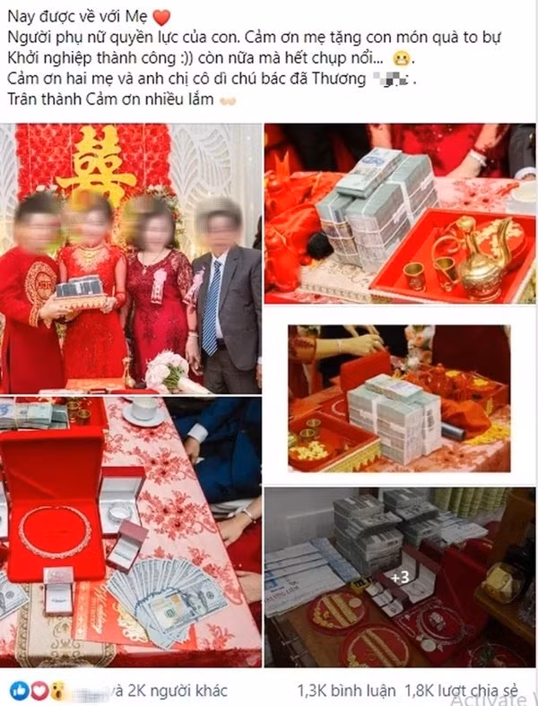 Mới đây, một cô dâu người An Giang gây chú ý khi đăng tải những món của hồi môn khủng mà mẹ tặng trong ngày cưới con gái. Ảnh: Pháp luật &amp; bạn đọc