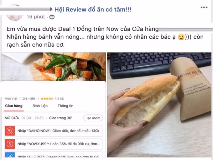 Hí hửng đặt bánh mì nhân dịp hạ giá và cái kết đúng là được một chiếc bánh mì nóng hổi nhưng... không có nhân.