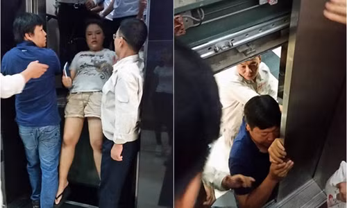Ha Noi: Nguoi dan phat hoang vi thang may roi tu do tu tang 18