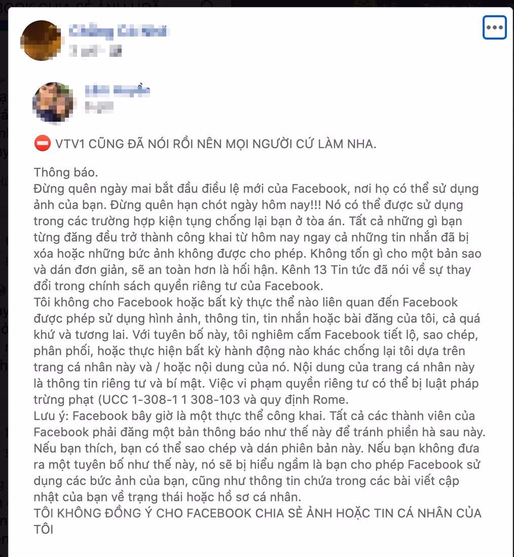 Cảnh báo người dùng Facebook lại mắc lừa trò đùa quyền riêng tư - Hình 2 Canh bao nguoi dung Facebook lai mac lua tro dua quyen rieng tu-Hinh-2