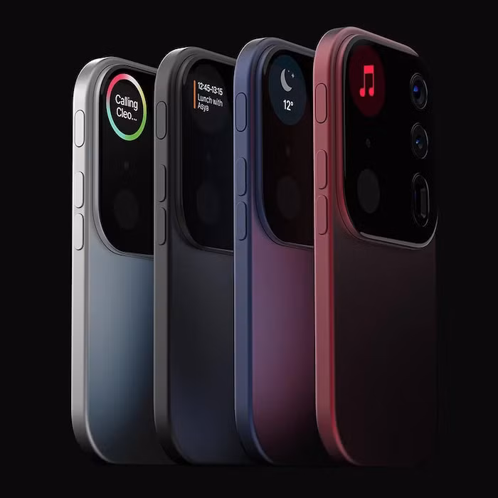 Chiếc iPhone “thiên biến vạn hoá” này đi kèm ba ống kính camera phía sau, kết hợp cảm biến ToF, micro và màn hình nhỏ để thông báo hoặc hiển thị cửa sổ xem trước, cũng như đồng hồ đếm ngược cho máy ảnh. (Ảnh: Louis Berger)