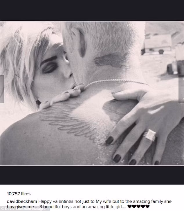 Ngôi sao bóng đá David Beckham đã đăng những lời chúc mừng vợ dịp Valentine 2017 lên Instagram: “Gia đình tuyệt vời, cô ấy đã cho tôi 3 cậu con trai xinh đẹp và một cô công chúa nhỏ đáng yêu”.