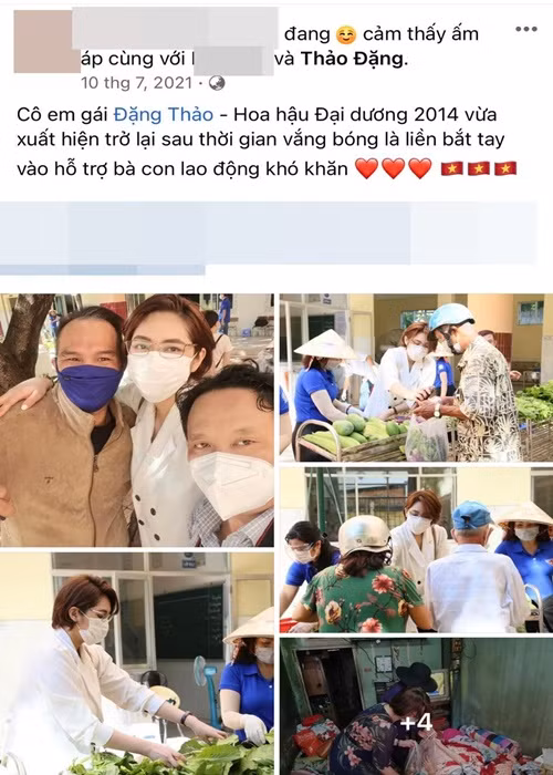 Người đẹp còn chia sẻ loạt ảnh chụp từng giúp đỡ bà con mùa giãn cách.
