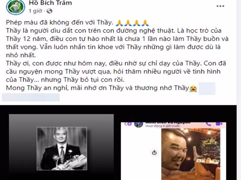 Là học trò 12 năm của đạo diễn Vũ Minh, Hồ Bích Trâm không khỏi đau xót.