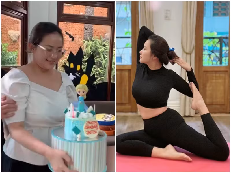 Được ông xã và bạn bè động viên, Phan Như Thảo ăn uống và tập luyện khoa học. Cô quyết định dừng giảm cân sau khi giảm được hơn 10kg. Ảnh: FBNV