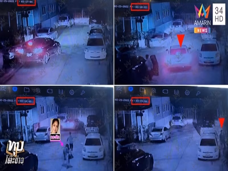 Mới đây, Kratik bị tố nói dối về việc về nhà lúc 4h sáng. Một đoạn clip cho thấy, vào 3h17 ngày 25/2, Kratik đã cùng một người phụ nữ lạ mặt lái xe ô tô đến nhà riêng của Tangmo. Cả hai xuống xe vào nhà nữ diễn viên. Khoảng 15 phút sau, người phụ nữ lạ mặt và một người đàn ông rời đi. Kratik rời đi lúc 4h19. Theo bảo vệ dân cư, Kratik dặn họ không được cho phóng viên vào nhà. Ảnh: Vietnamnet