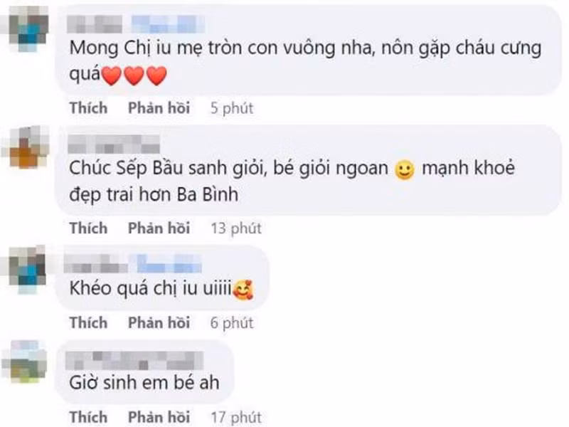 Dưới bài đăng của doanh nhân Ngọc Tiền, một số đồng nghiệp để lại bình luận chúc mừng cô “mẹ tròn con vuông”. Ảnh: Sức khỏe đời sống