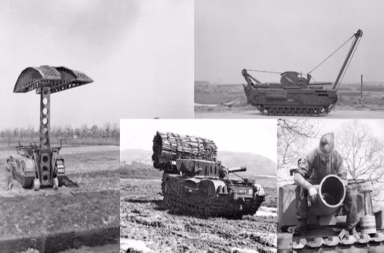 Bên cạnh các biến thể chiến đấu, Churchill còn được phát triển thành các biến thể hỗ trợ như cứu kéo, cầu cơ giới nhưng đặc biệt nhất vẫn là biến thể Churchill AVRE mẫu cối tự hành hạng nặng 290mm. Thay vì được trang bị pháo 75mm hay 95mm Churchill AVRE lại được trang bị một nòng cối 290mm với mỗi quả đạn nặng tới 18kg đủ sức phá hủy hoàn toàn một công sự kiên cố, hạn chế duy nhất của mẫu cối này là có tầm bắn ngắn. Nguồn ảnh: War History.