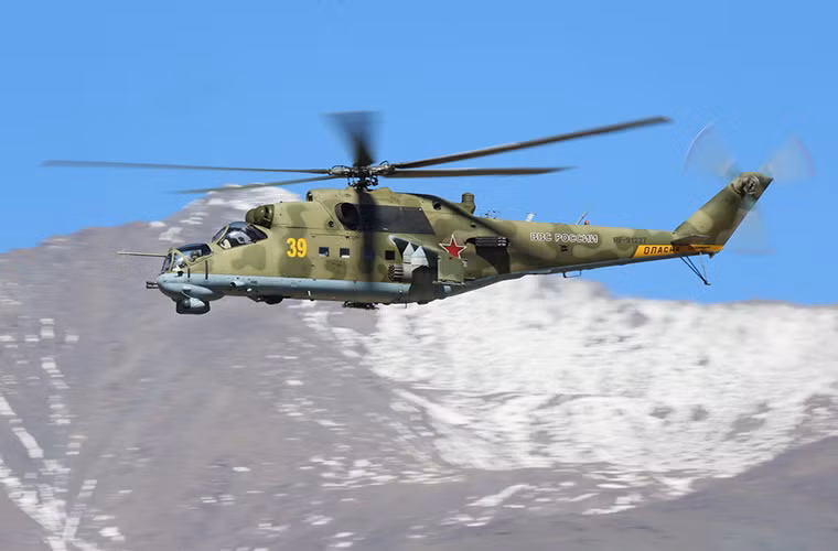 Trong ảnh là trực thăng tấn công Mi-24 của Nga tham gia "Frontier" lần này. Nguồn ảnh: Arms-Expo.