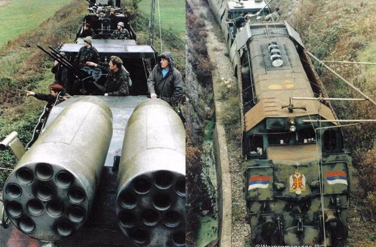 Với hai bệ phóng rocket cỡ nòng 57mm đang được đặt song song. Đây là một trong những vũ khí nguy hiểm nhất của đoàn tàu hỏa bọc thép vũ trang này. Nguồn ảnh: QQ