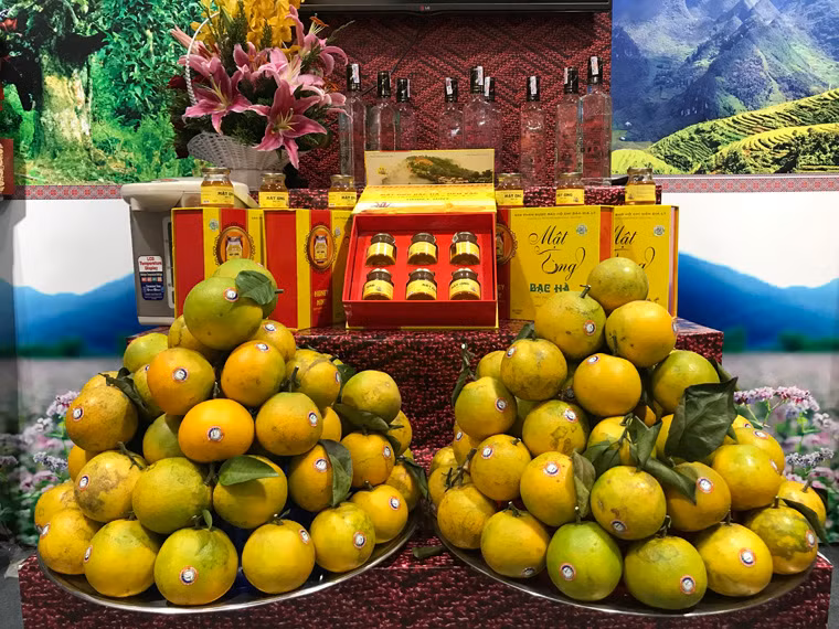 Tỉnh Hà Giang tự hào với sản phẩm mật ong và cam sành khi giới thiệu đến các đại biểu tại APEC 2017.