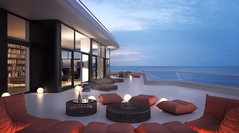 Penthouse Faena có thiết kế hết sức hiện đại với khu sảnh chờ và khu vực ăn uống rộng lớn ngoài trời.